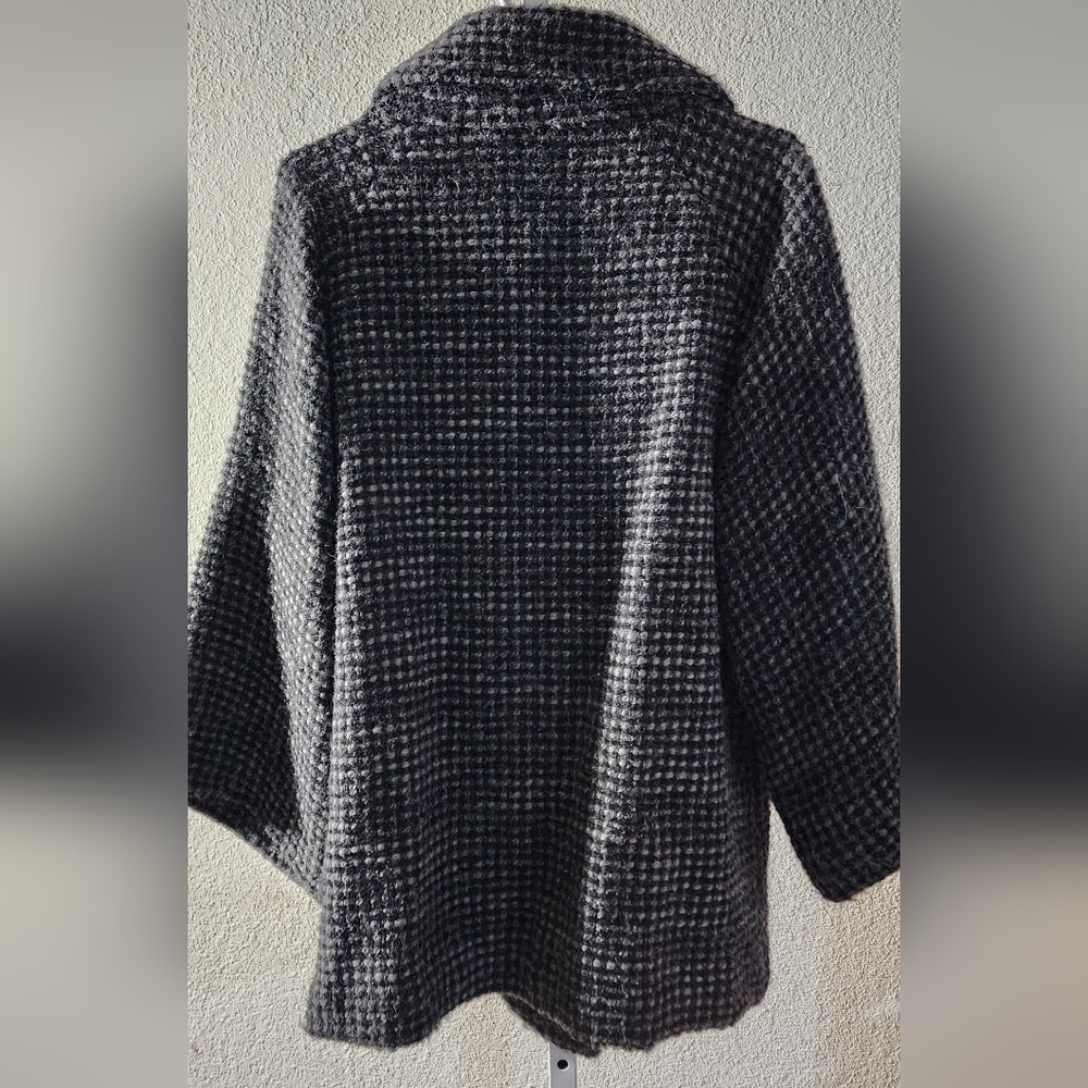 Eileen Fisher Black Grey Oversized Houndstooth Alpaca Wool Coat Size Medium - Picture 2 of 8